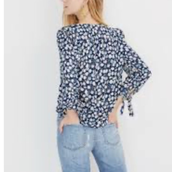 Madewell Tie-Sleeve Button-Down Top in French Floral blue size medium boho - Picture 4 of 14